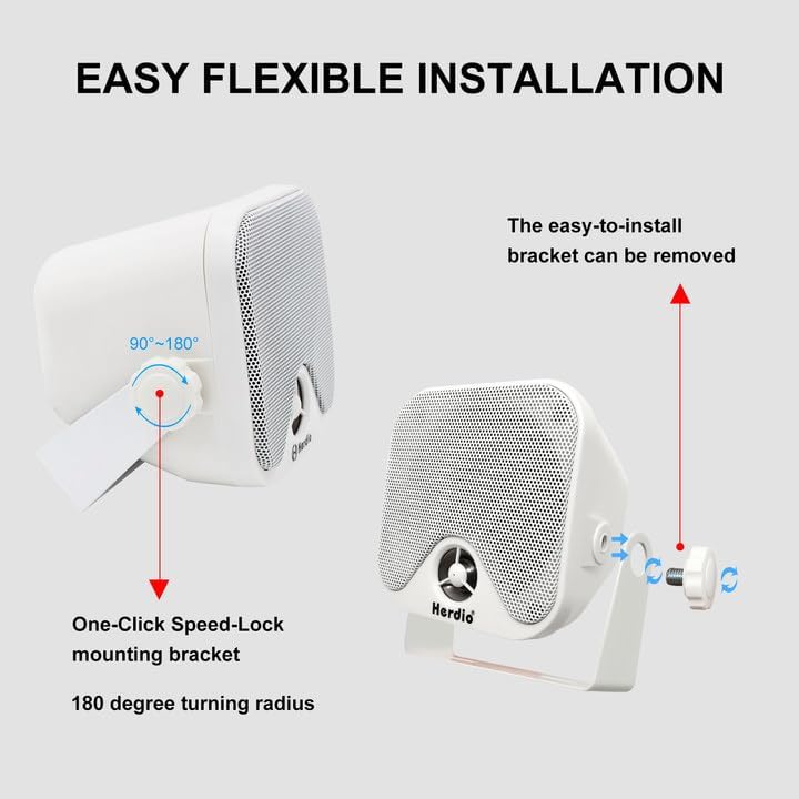 Herdio 4 Inches Heavy Duty Waterproof Boat Marine Box Outdoor Speakers Surface Mounted for Skid Steer ATV UTV RZR RV Golf Cart Tractor Powersports Boat Truck Jeep(4 White Speakers) - Image 3